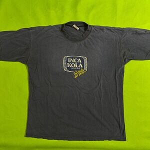 Vintage Inca Kola Peru Soda Graphic T Shirt Navy Blue Incatex LARGE